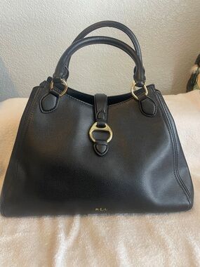 Lauren Ralph Lauren Black Allenville City Satchel with Gold Accents
